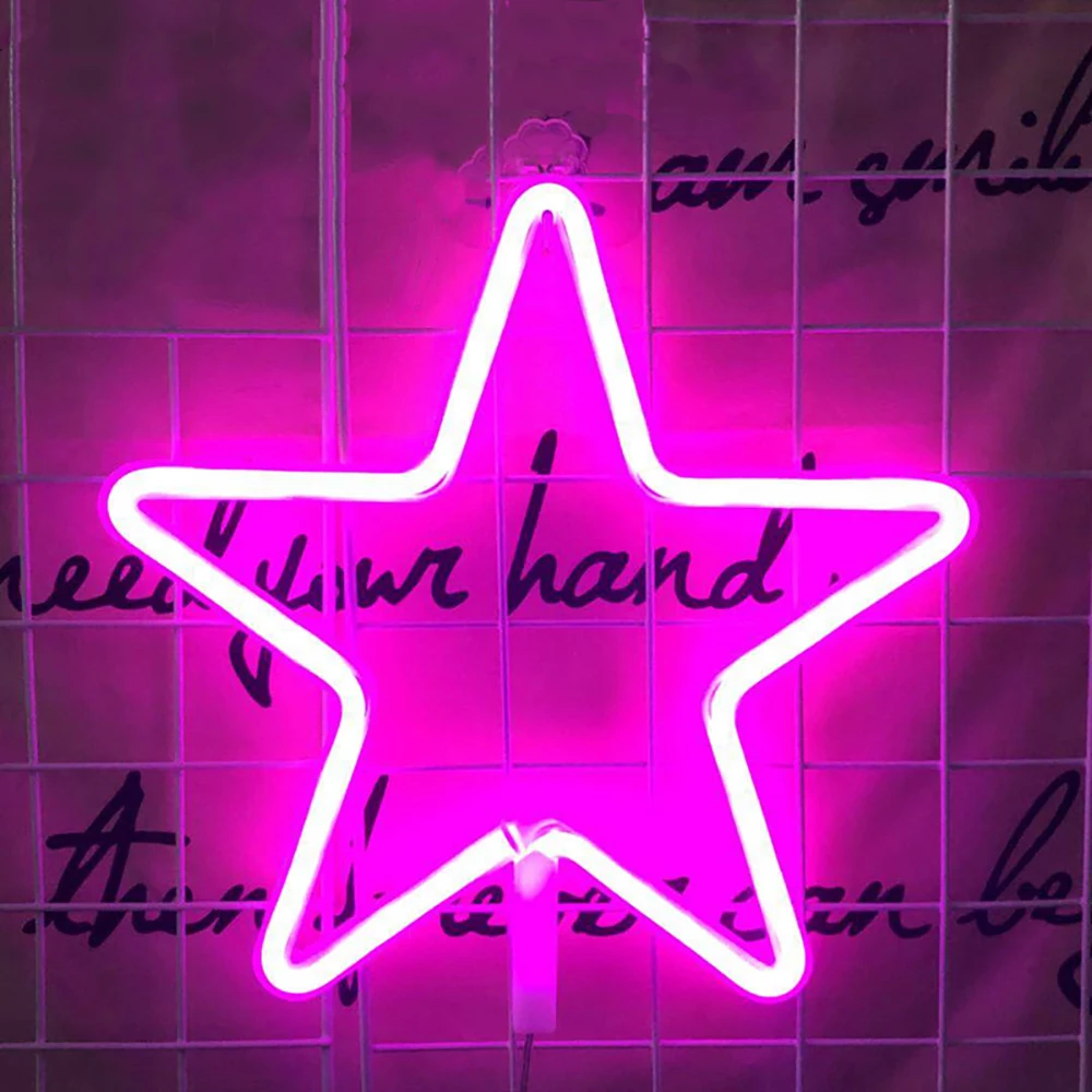Pink star Неоновая вывеска 3* AA батарея/USB питание Луна Звезда Ночной Светильник для детской комнаты праздник подарок спальня украшения рождественской елки - Испускаемый цвет: Pink star