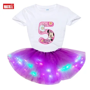 

Tutu Dress Birthday T Shirt Girl Suits Clothing Set Girls 2pcs Toddler Baby Kids Light LED Party Dress Summer Children Clothing