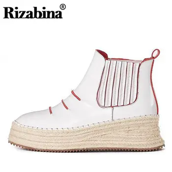 

RIZABINA Ankle Boots For Women Round Toe Thick Bottom Platform Boots Genuine Leather Slip On Fashion Sneakers ladies Size 34-39