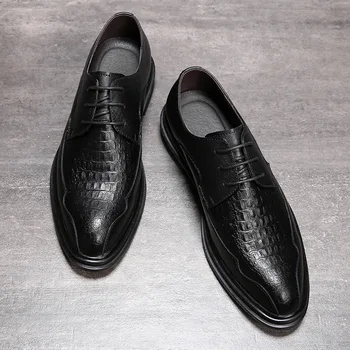 

2020 Men Shoes Dress Man Leather Shoes Crocodile Pattern Business Luxury Formal Wedding Shoes Party Casual British Style Shoe