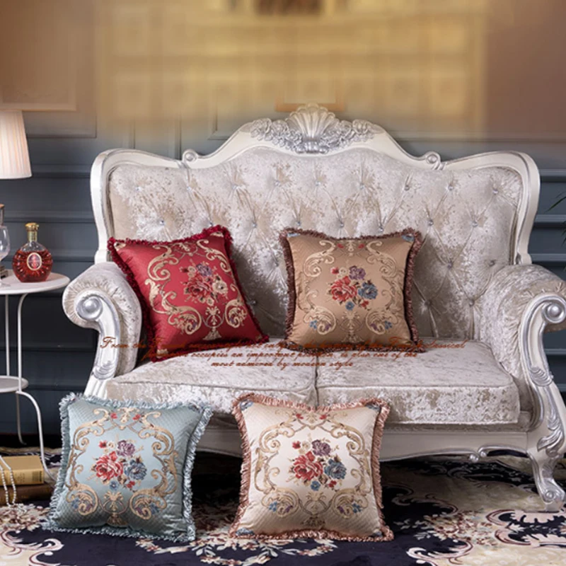 

Vintage Chinese Lucky Birds Floral Embroidery Pillowcase European Style Luxury Sofa Decorative Throw Pillow Waist Cushion Covers