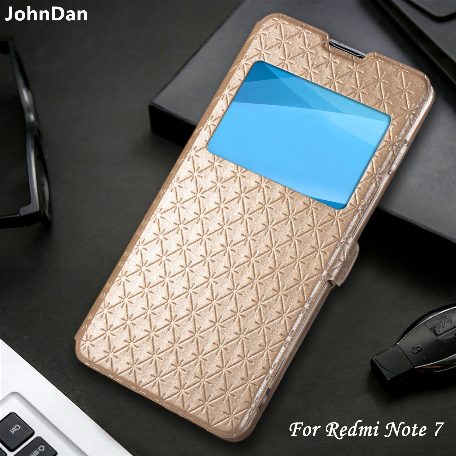 Leather Case For Xiaomi Redmi Note 7 Pro Luxury Bling Glitter Window