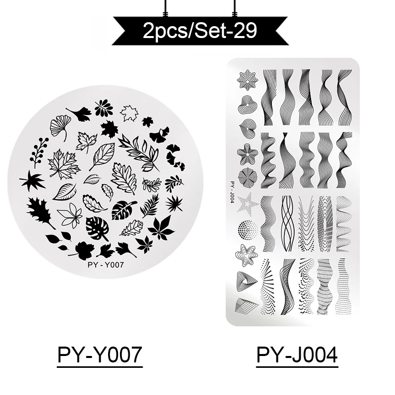 PICT вам 2 шт./компл. полосатый линия пластины для стемпинга цветы Stamp Plate тропических в виде геометрических фигур с кружевом с рисунком тыквы для Хэллоуина для ногтей пластины для стемпинга - Цвет: set29