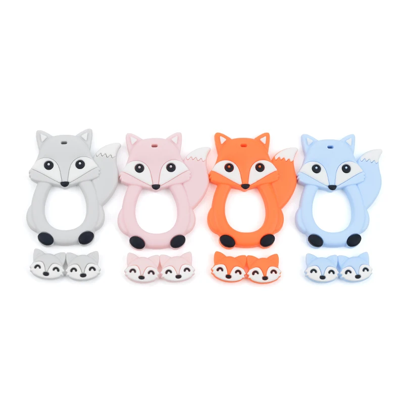 LOFCA 1PC Cartoon FOX Baby Teethers DIY Animal BPA Free Silicone Teethers Teething Necklace Baby Shower Gifts Toddler Toys Teeth