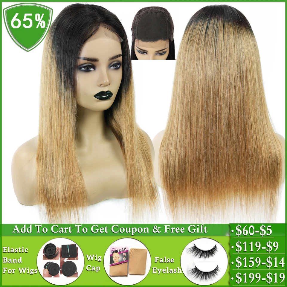 

LEVITA T1b/27 honey blonde ombre human hair wig Brazilian straight 4x4 lace closure wig Human Hair Wigs for women non-remy