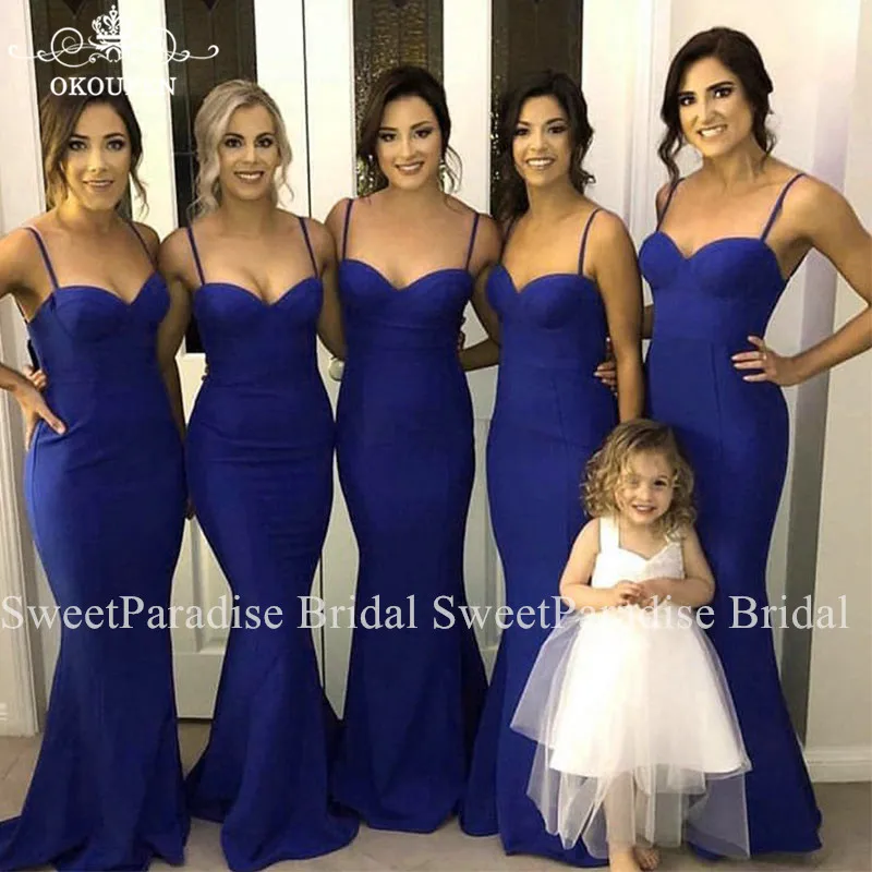 

Royal Blue Mermaid Bridesmaid Dresses For Women Spaghetti Strap Long Fishtail Junior Wedding Guest Dress Vestido Madrinha