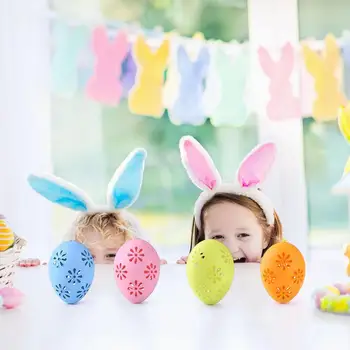 

6pcs Easter Decorations Plastic Egg Hollow Out DIY Painted Eggs Pendant