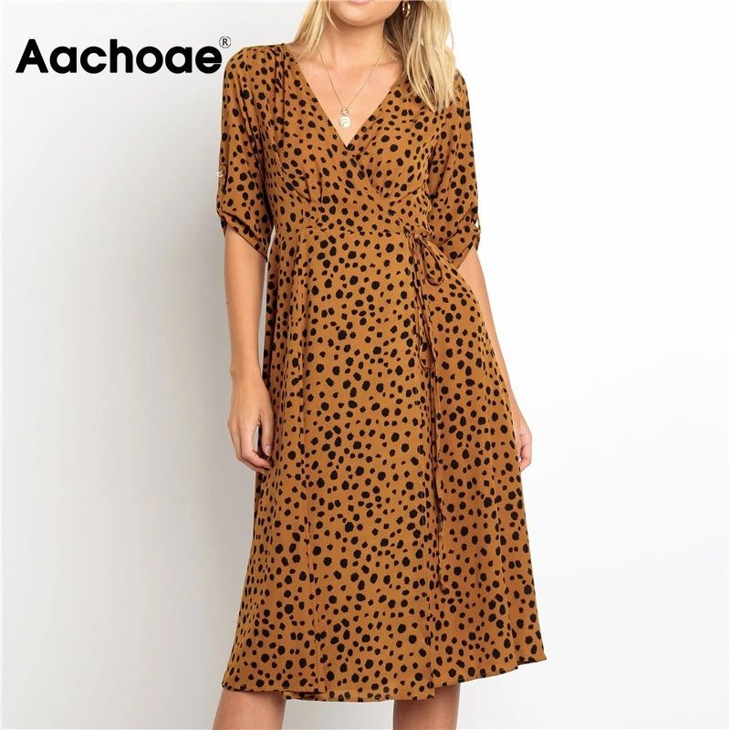 Aachoae Women Fashion Leopard Print Long Dresses 2020 Spring V Neck Elegant Party Dress Female Half Sleeve Vintage Casual Dress Aachoae Women Fashion Leopard Print Long Dresses 2020 Spring V Neck Elegant Party Dress Female Half Sleeve Vintage Casual Dress