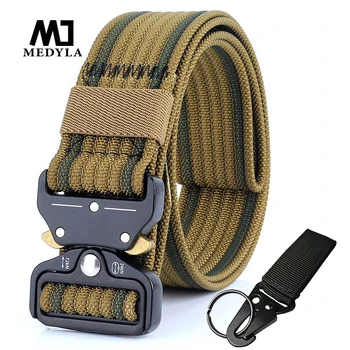 

MEDYLA Retro Men's Tactical Belt + Standard Garnet Buckle Soft Genuine Nylon Military Belt Quick Release Buckle Men's Belt