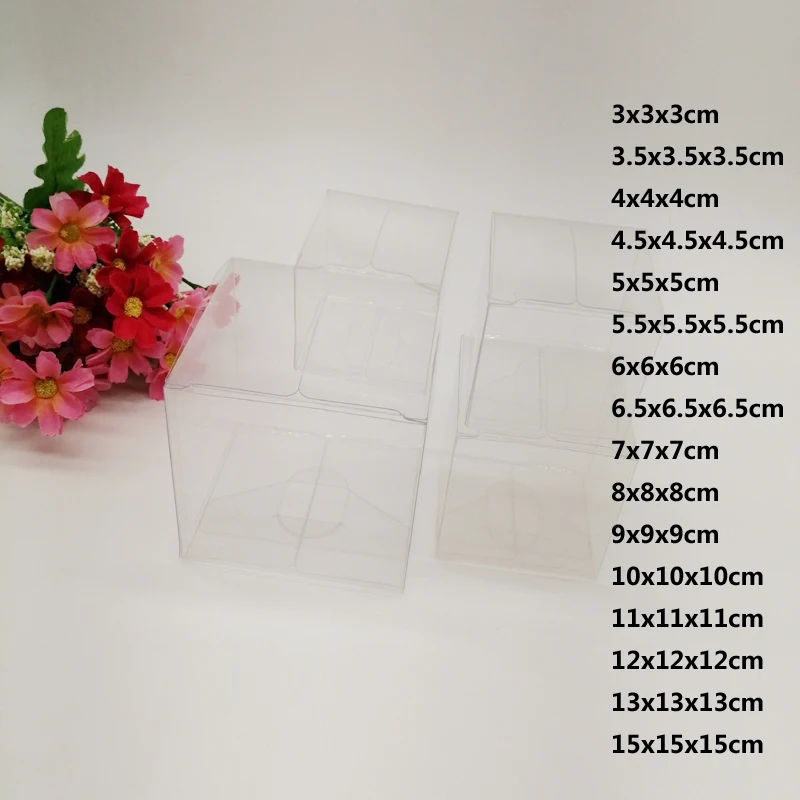 50pcs Square Plastic Box PVC Clear Transparent Box for Cakes Candy Christmas Gift Birthday Wedding Jewelry Packaging Storage Box