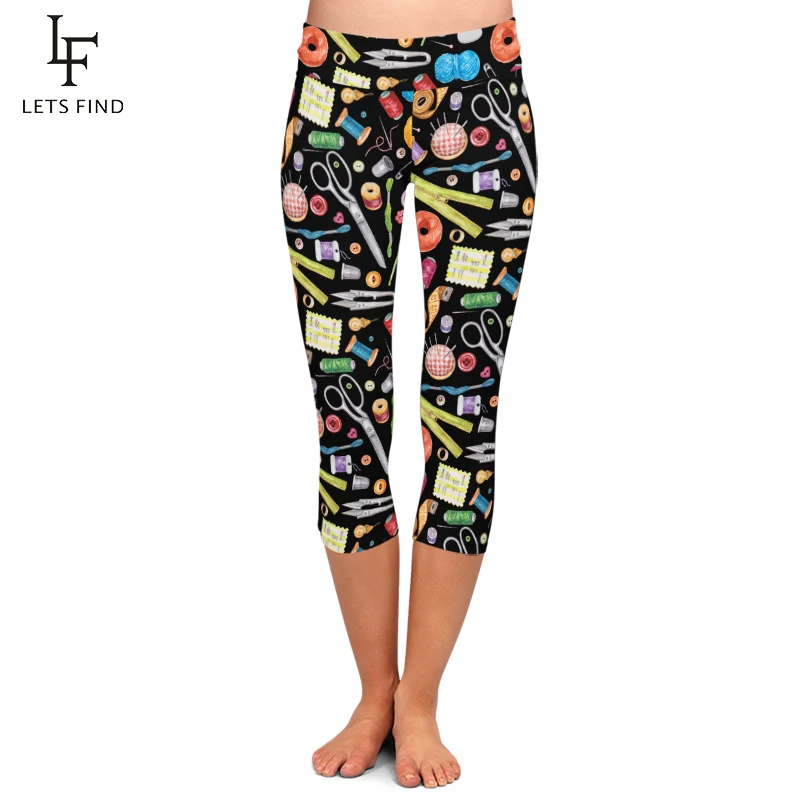 LETSFIND New Arrival Sewing Tools Print Women Elastic Mid-Calf Leggings Fashion High Wiast Plus Size Fitness Capri Leggings LETSFIND New Arrival Sewing Tools Print Women Elastic Mid-Calf Leggings Fashion High Wiast Plus Size Fitness Capri Leggings