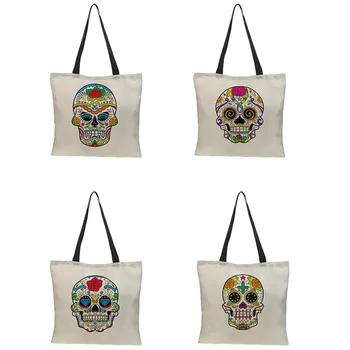 

Halloween Punk Pattern Custom Tote Bag Women's Shoulder Bag Double-sided Print skeleton Burlap Bag Shopping Bag
