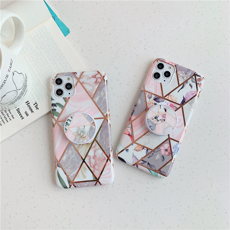 Чехол для телефона с золотыми цветами для Iphone 11 Pro Max X Xr XsMax 7 8 Plus, цветная мягкая задняя крышка IMD с кольцом