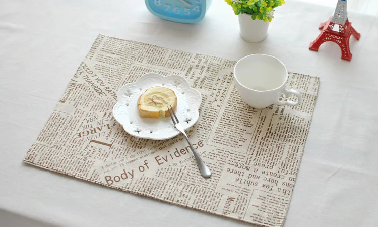 2PCS Vintage letter Placemat Coffee Cup Mat Bowl Pad Coaster cotton Linen Coaster Table linen tablecloth white table cloth