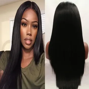

Bomshell Synthetic Hair Lace Front Wigs Black Silky Straight Heat Resistant Fiber Hair Natural hairline Free Parting For Women