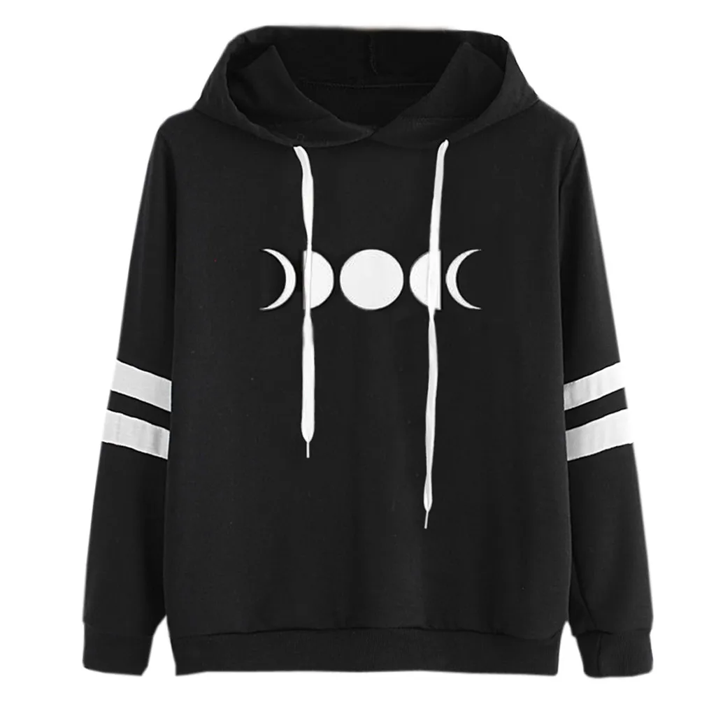  Womail Womens sweatshirts pullover billie eilish hoodie Punk Casual Long Sleeve O-Neck Moon Printed