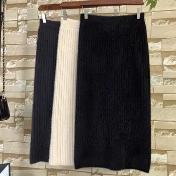 

2020 Elastic Waist Pencil Skirt Woman Office Skirt Jupe Vintage Femme Autumn Women Winter Long Woolen Skirt