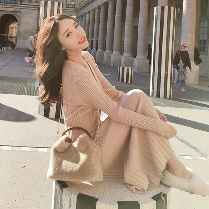 

Fashion Autumn Sweater Dress Women Knit Dress Plus Size Elegant Woman Sweaters Dresses Woman High Waist Stretch Sweater Dresses