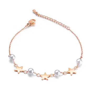 

SHOWTIME kpop stainless steel bracelet for women five pointed star bracelets rose gold boho bead chain fashion bohemian bracelet