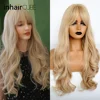 Inhaircube Light Blonde Water Wave Long Synthetic Wig With Bangs Natural Hair Midpart Real Scalp Mixed Color Free Gifts ► Photo 2/6