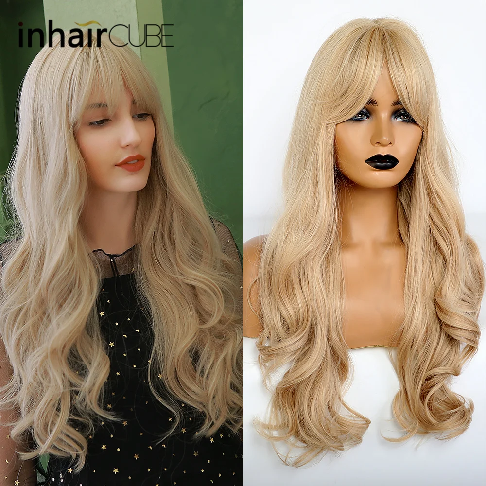 Inhaircube светильник блондинка волна воды длинный синтетический парик с челкой