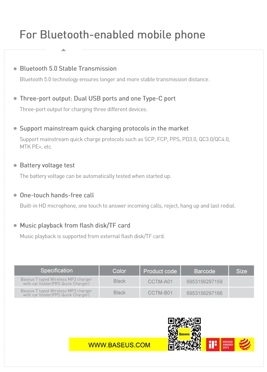 Автомобильное зарядное устройство Baseus, Bluetooth, fm-передатчик, MP3, быстрая зарядка, двойное зарядное устройство usb type-C, QC 3,0 PD3.0 для iPhone 11 samsung S9