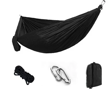 Portable Camping Hammock,Double Hanging Bed,Lightweight Nylon Parachute Hammock, Outdoor Survival Travel Leisure Sleeping Black 2