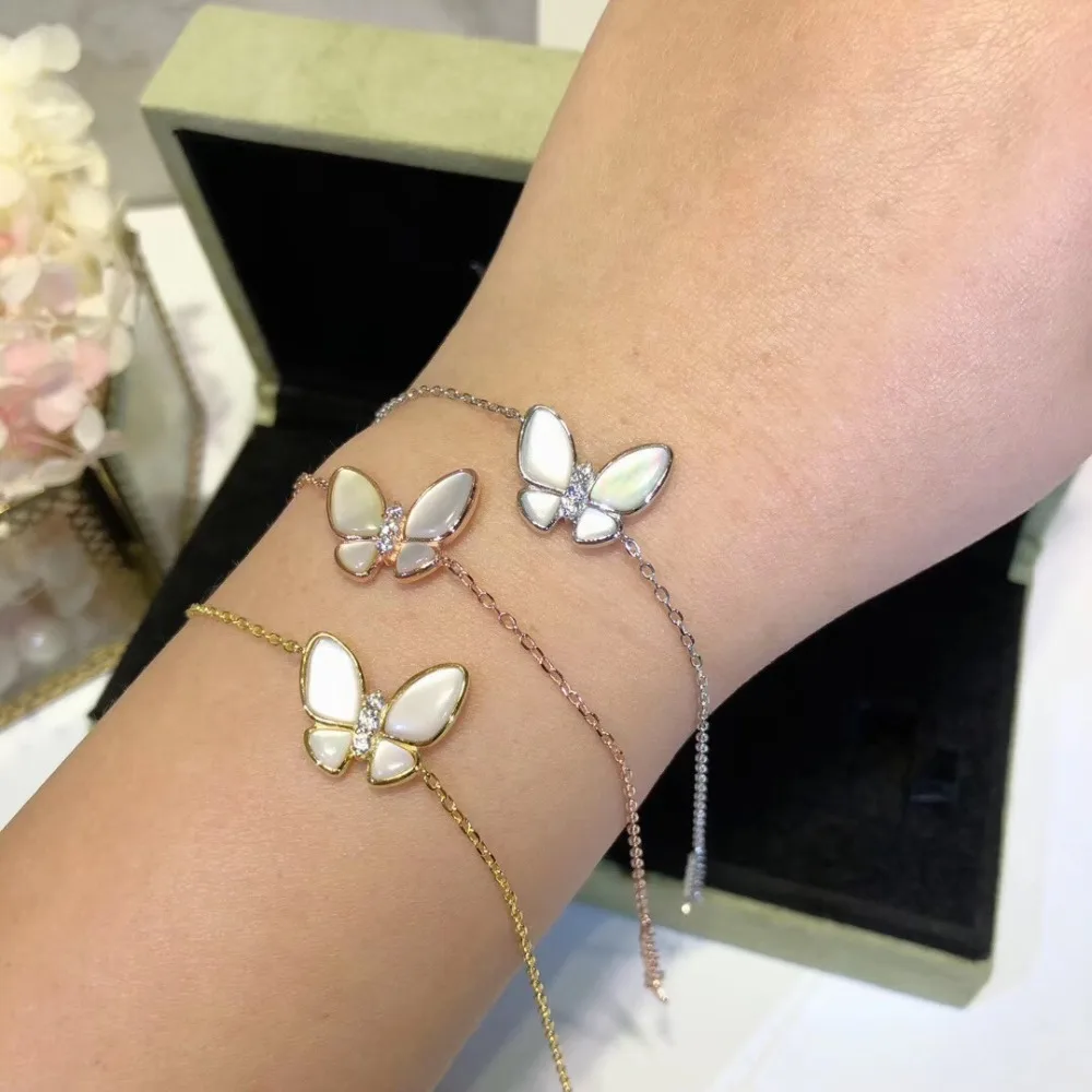 Модная натуральная оболочка браслет с бабочкой браслет с фигуркой животного для женщин цепочка из розового золота Романтический бабочка браслет ювелирные изделия для женщин