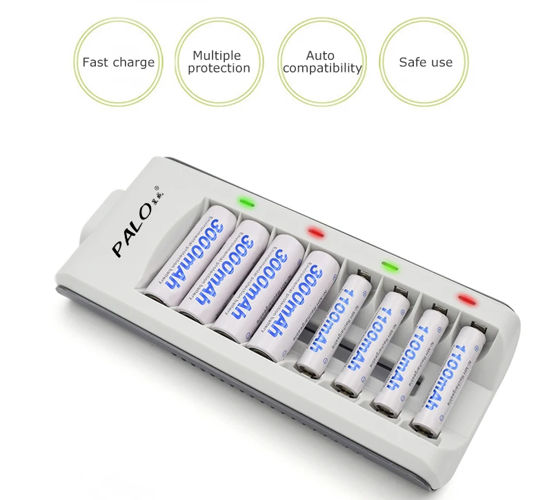 PALO 4-8 Slots Fast Smart Charger LCD Display Intelligent Battery Charger For 1.2V AA AAA NiCd NiMh Rechargeable Battery