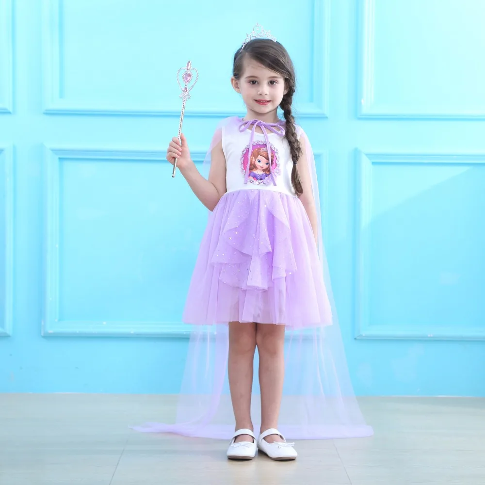 Платье Эльзы для девочек, костюм Белоснежки платье принцессы Софии с газовой юбкой, одежда для маленьких девочек праздничное платье-пачка с блестками для детей