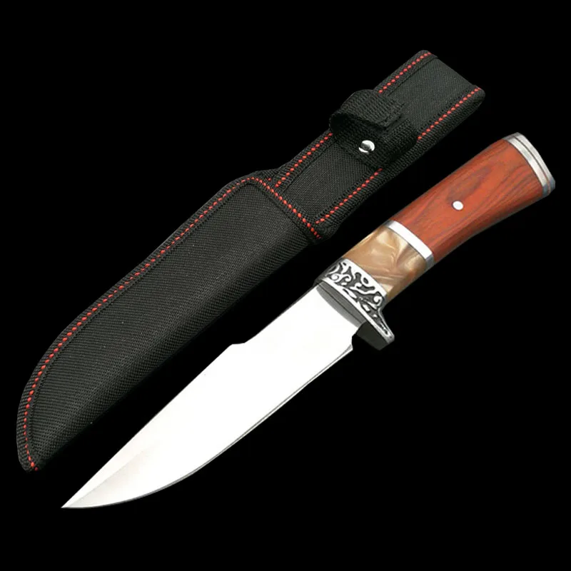 Mengoing сильный охотничий боевой 7Cr13Mov нож с фиксированным лезвием выживания тактические ножи с деревянной ручкой кожа/нейлоновая оболочка - Цвет: A (Nylon Sheath)