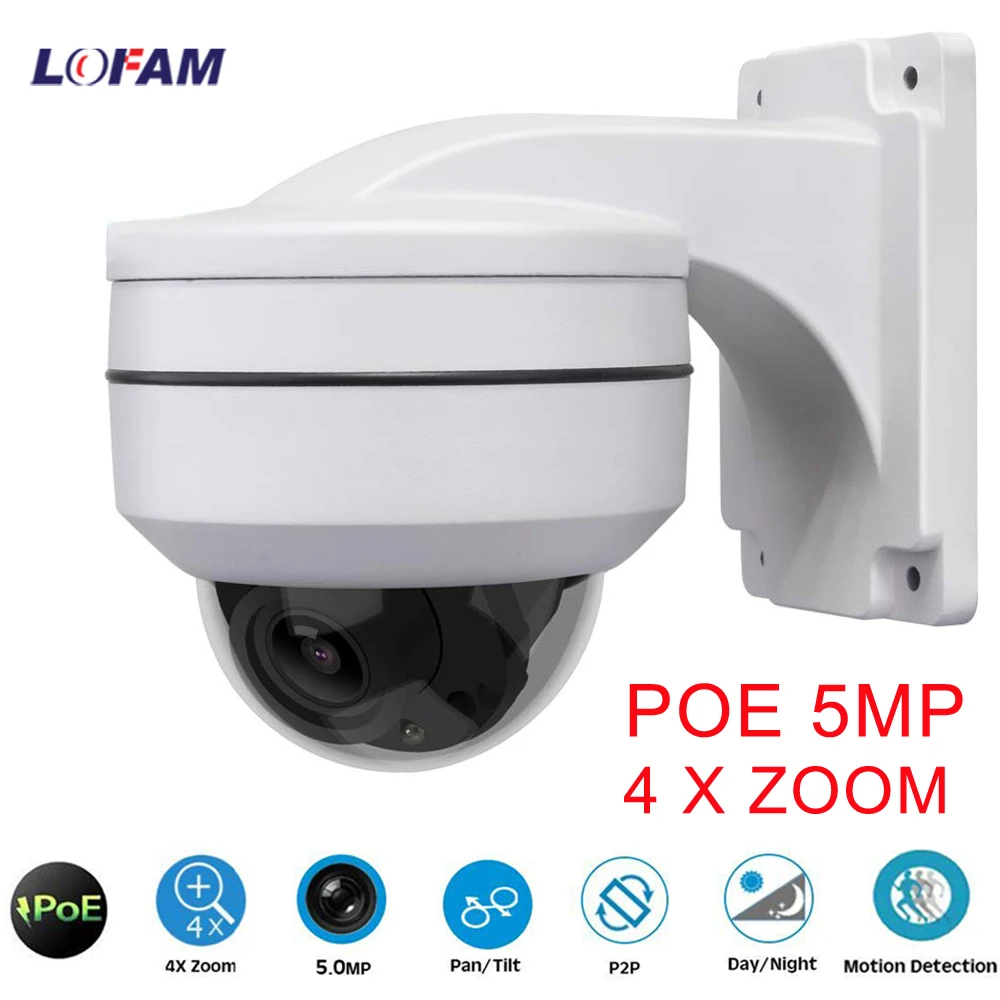 LOFAM 5MP poe PTZ ip-камера наружная 1080P 2MP безопасность IPC 4X оптический зум PTZ скорость купольная камера антивандальная с настенным кронштейном