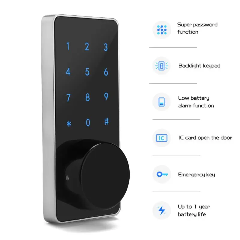 Mini Tuya WiFi Smart Door Lock Smart Life App Super Password Back Light Keypad IC Card Open Emergency Key Low Battery Alarm