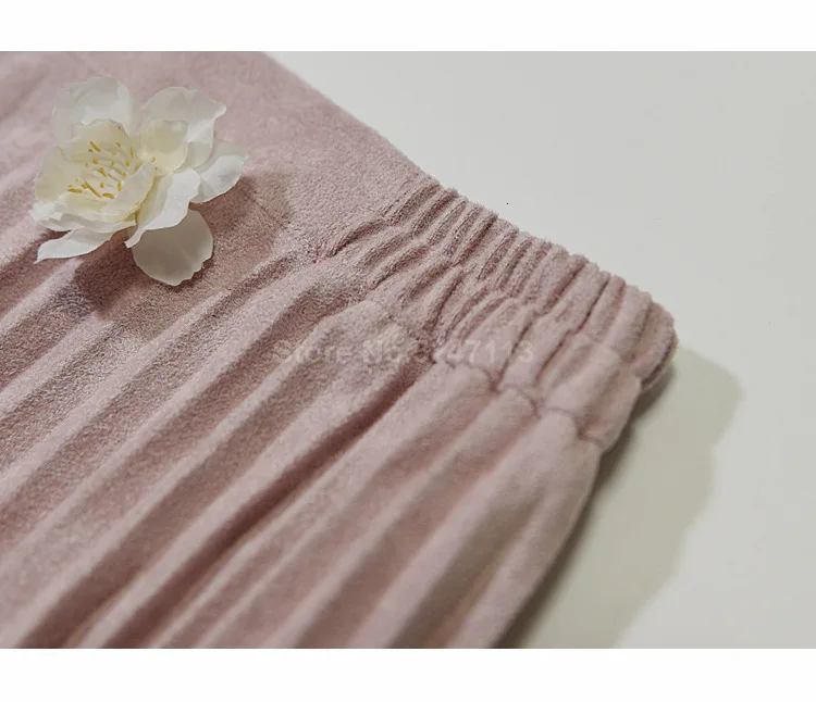 Новая модная Осенняя Женская замшевая юбка Розовые белые длинные плиссированные юбки женские s Saias миди Faldas винтажные женские миди юбки