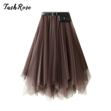 

FASHROSE Grunge Fairycore Gauze A Line Skirts Vintage Aesthetic Mori Girl Asymmetric Sashes Ruched Midi Skirt Multi-layer Cloth