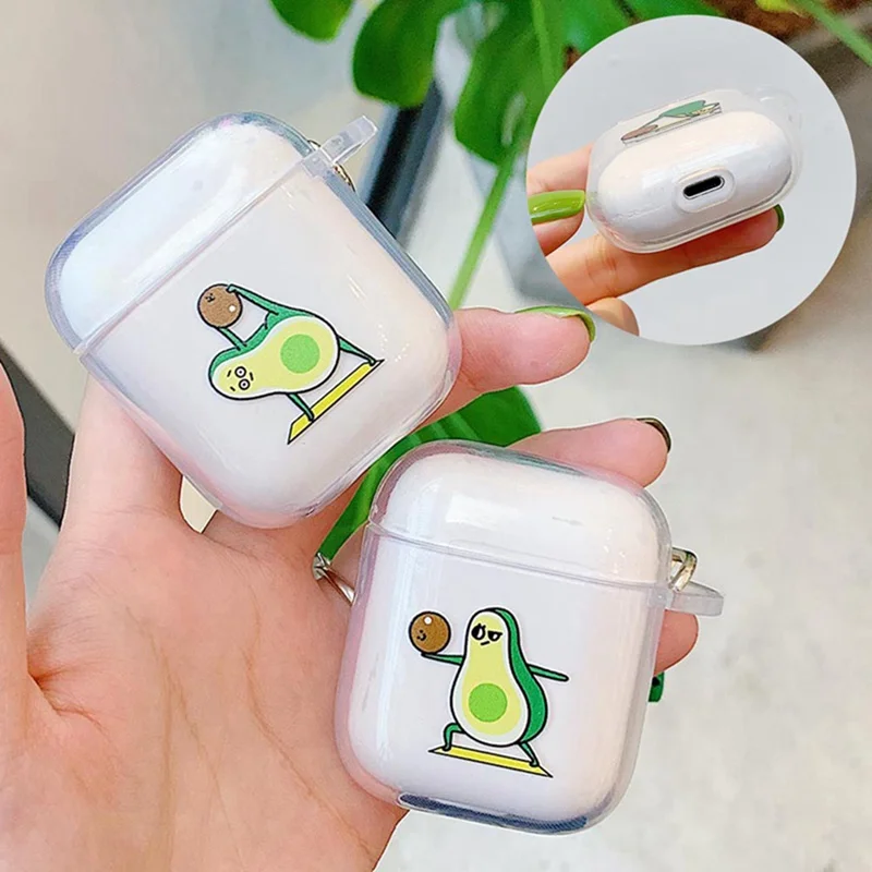 

Cute Protect Case for AirPods 2 Fruit Avocado Transparent Bluetooth Wireless Earphone Silicone Case for Airpods Lovely Key Chain