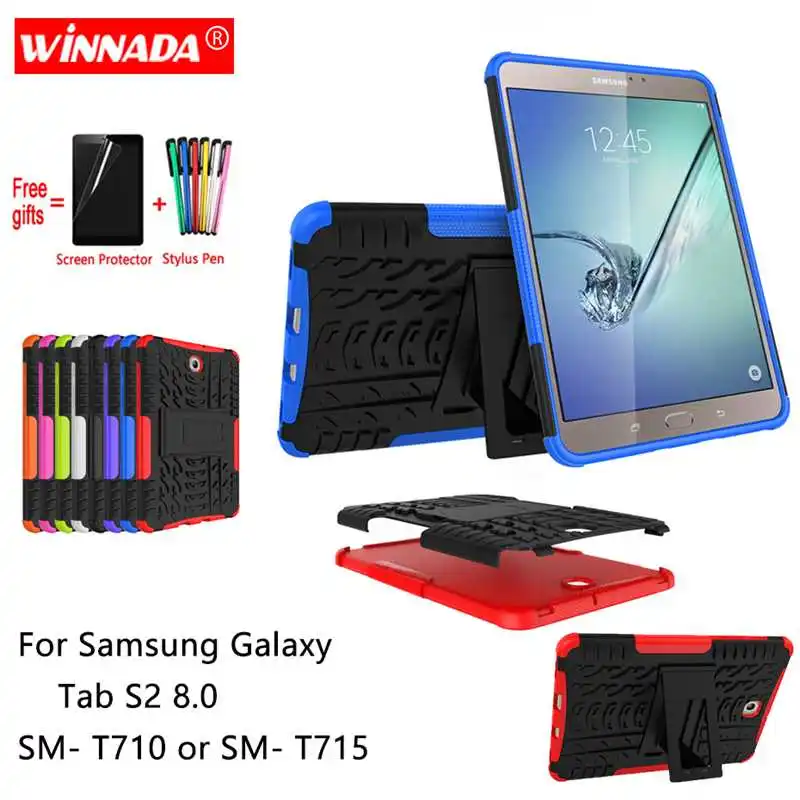 

For Samsung galaxy Tab S2 8.0 case for SM- T710 T715 Tablet Armor case Silicone TPU+PC Shockproof Stand Cover capa +Film+Pen