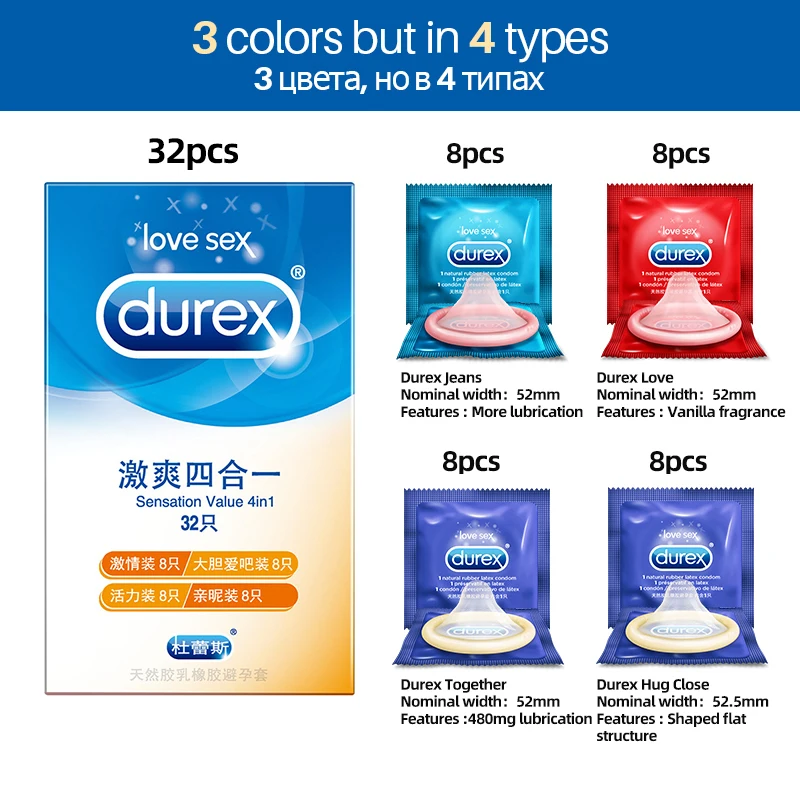 Durex Condom 4 Types Ultra Thin Lubrication Natural Rubber Products Latex Penis Condoms Adult Intimate Goods Sex For Men 2