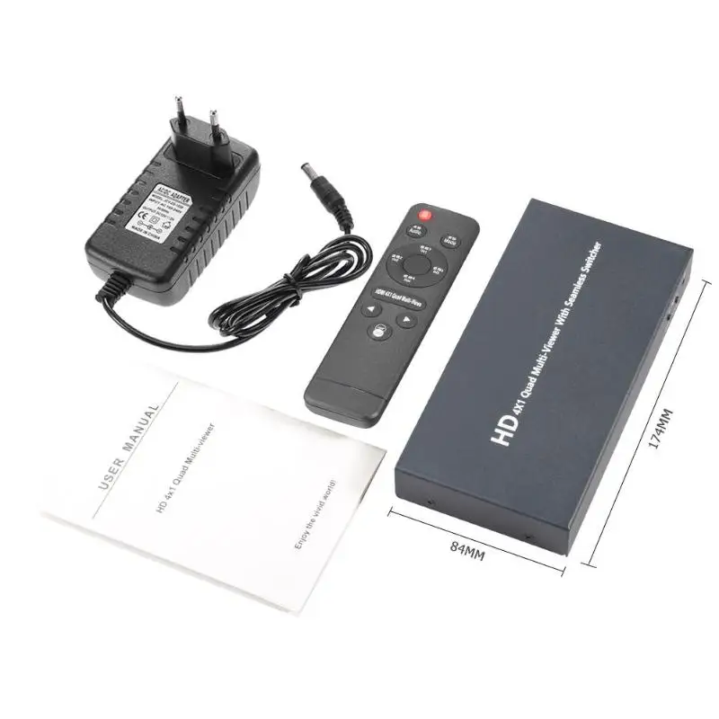 HDMI 4x1 Switch Quad Multi Viewer 4 Input 1 Output Practical Splitter Stamping Shell of Steel Plate with Seamless Switcher
