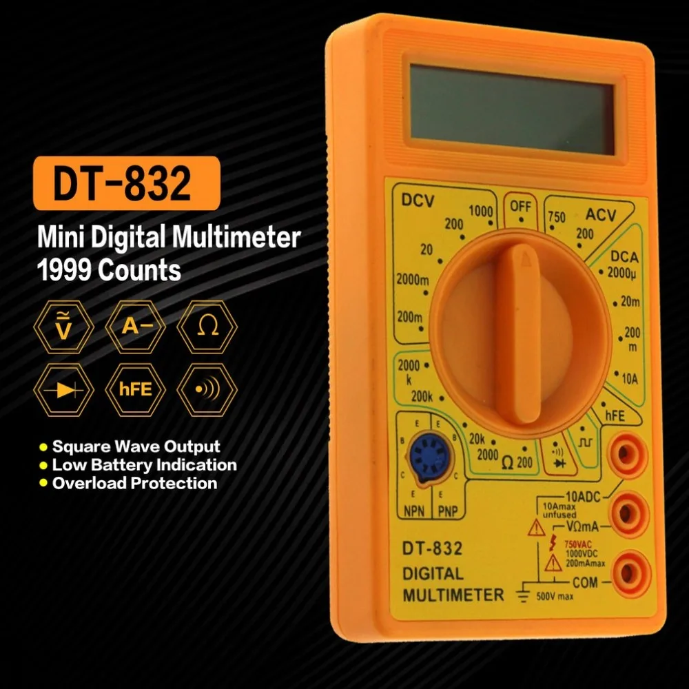 DT 832 мини карманный цифровой мультиметр 1999 отсчетов AC/DC Вольт Ампер Ом диод hFE