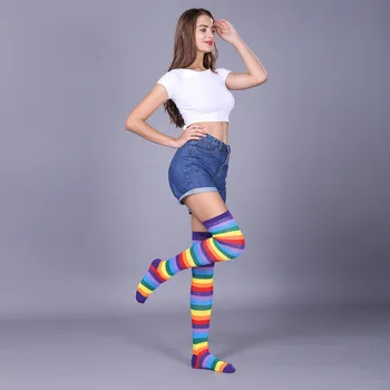 

Women Sexy Thigh High Over Knee Long Stockings Stripe Girls Casual Cotton High Stockings Cute College Style Stocking