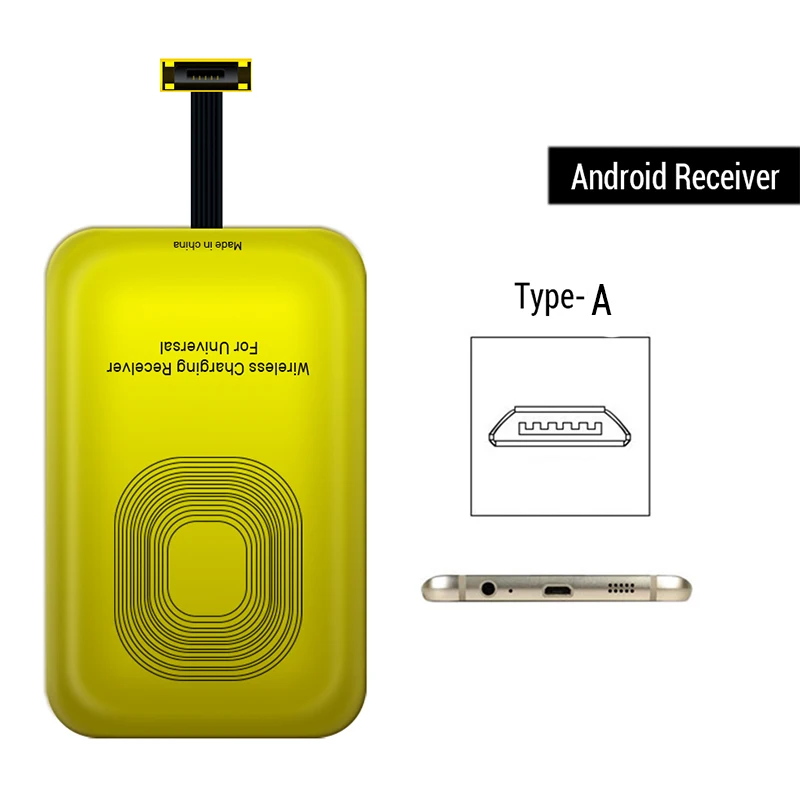 Qi Беспроводное зарядное устройство приемник адаптер для iPhone 7 6 6s Plus 5S Micro usb type C Беспроводное зарядное устройство приемник для samsung S7 S8 edge - Тип штекера: For Android Type A