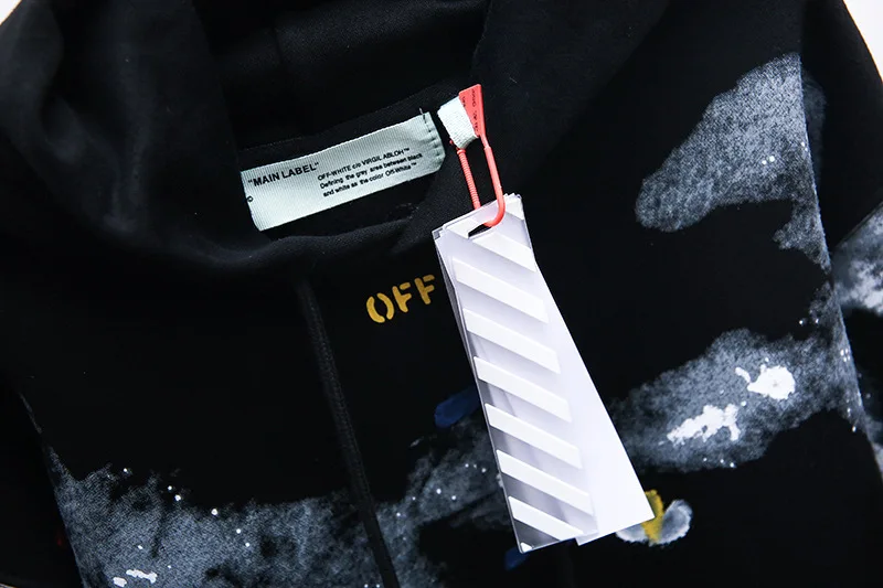 Off-white ow Высокое качество черный плюс бархат брызг пятнистый пальто для женщин и мужчин Толстовка