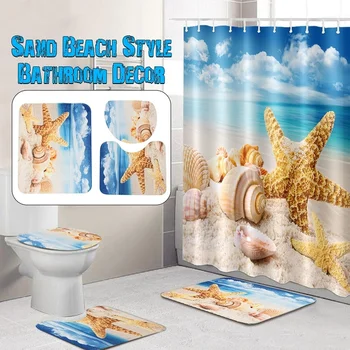 

180X180cm 3D Printed Waterproof Bathroom Shower Curtain Set Non-Slip Carpet Toilet Seat Cover Pedestal Rug Bath Mat Home Decor