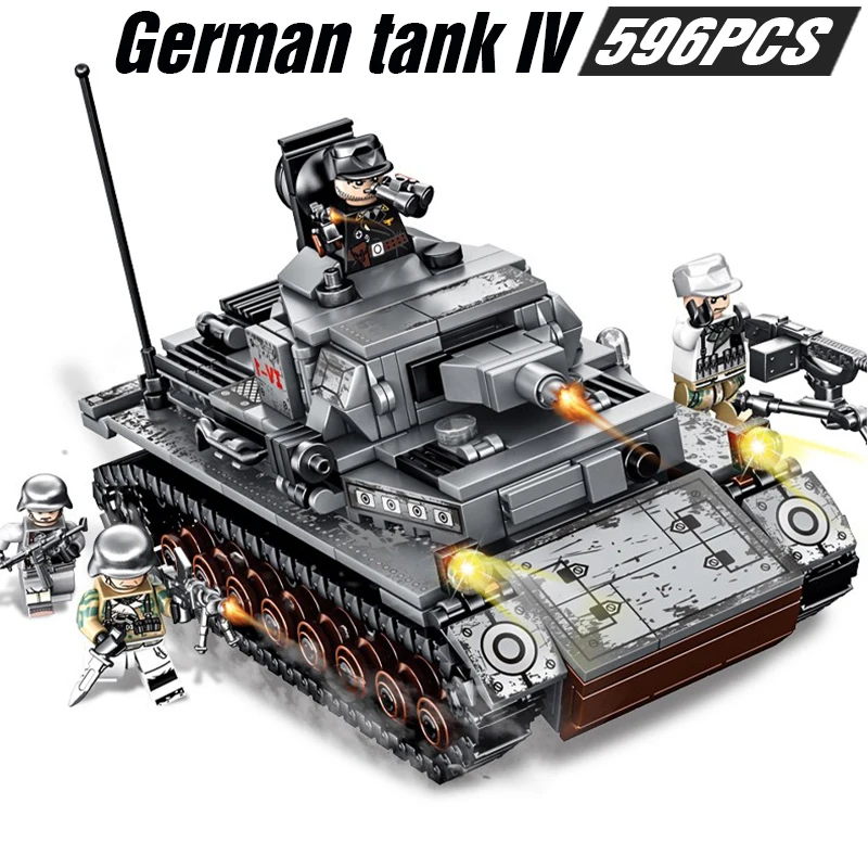 

New 596 Pcs Steel Empire Building Blocks Legoing WW2 Military World of Tank World City Police Soldier Figures Bricks Toys