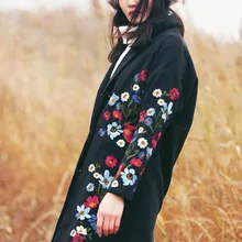 Осень Зима Новая женская короткая Повседневная ультра свободная черная шерстяная куртка женская элегантная Роскошная вышивка теплое длинное шерстяное пальто