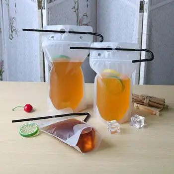 

50Pcs Clear Plastic Drinking Packaging Bag Food Fresh Keeping Transparent Beverage Juice Milk Coffee Pouch Zip Bag With Straw