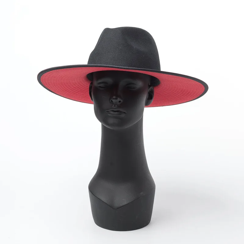 

01909-hh8153 Classic winter wool formal black inside red model fedoras hat men women leisure panama jazz hat