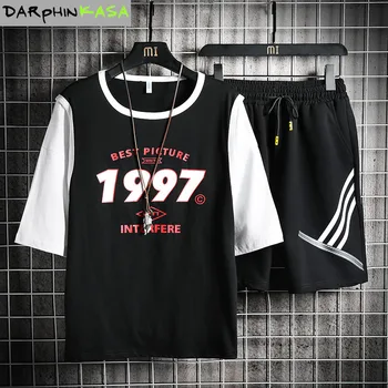 

Men's set men's tracksuit men 2020 Men wear Men's clothes Casual Sweatshirt 2 Piece men's sportswear T-Shirt+men's Shorts