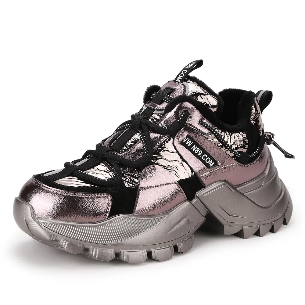 

Winter Metal Genuine Leather Women's Shoes New Platform Sports Fashion Comfortable Sequins Color Matching Design Casual Shoes